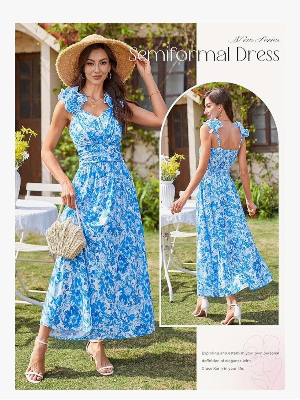 Grace Karin Blue Floral Dress Size Medium